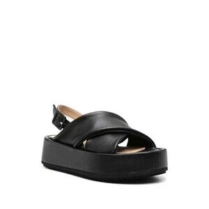 Paloma Barcelo Basima Black Leather Platform Sandals 38 7.5 Spain Platform